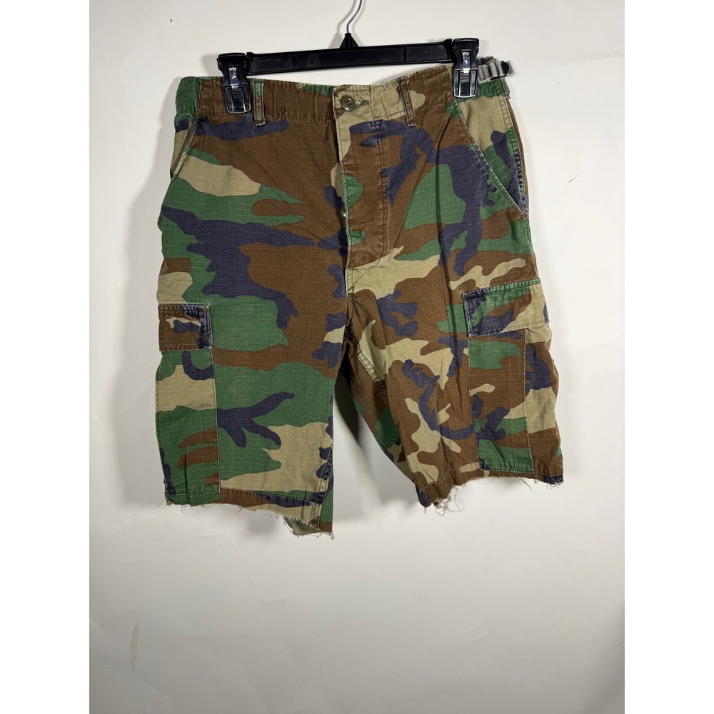Vintage Military Woodland Camo Cargo Shorts Ripstop Cut Off Mens 32